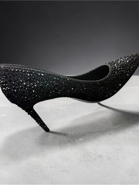 Lauren Lorraine Black Crystal Pointed-Toe Stiletto Pump